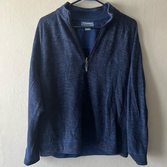 TOMMY BAHAMA Reversible 1/4 Zip Long Sleeve Blue/Black Sweater Men's Size M - Picture 1 of 7